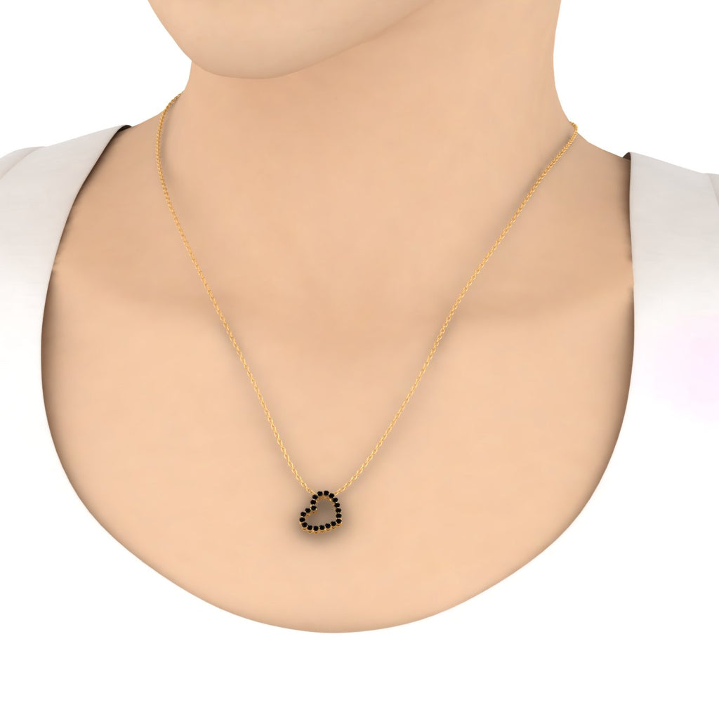 14K Yellow Gold Diamond Heart Pendant Necklace with Silver Chain U7751
