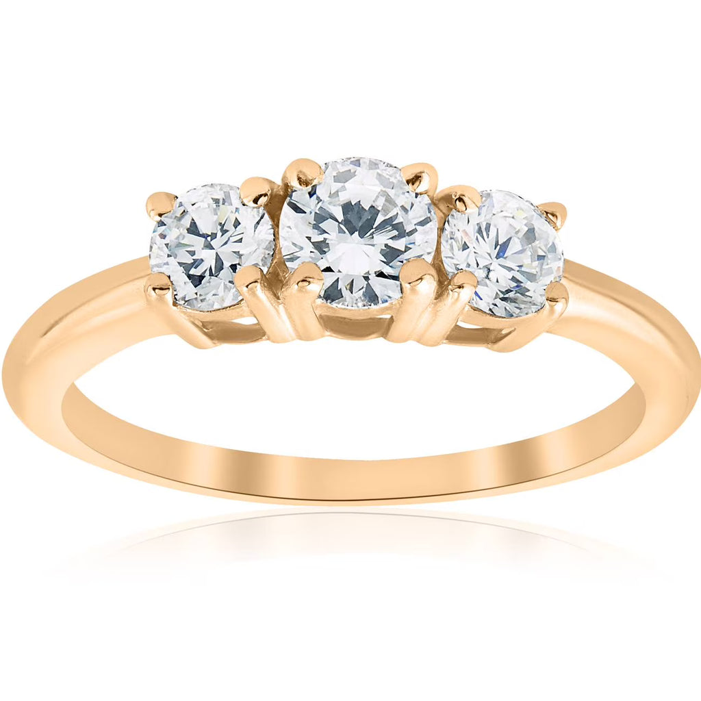 1ct Three Stone Diamond Engagement Ring 14K Yellow Gold E394