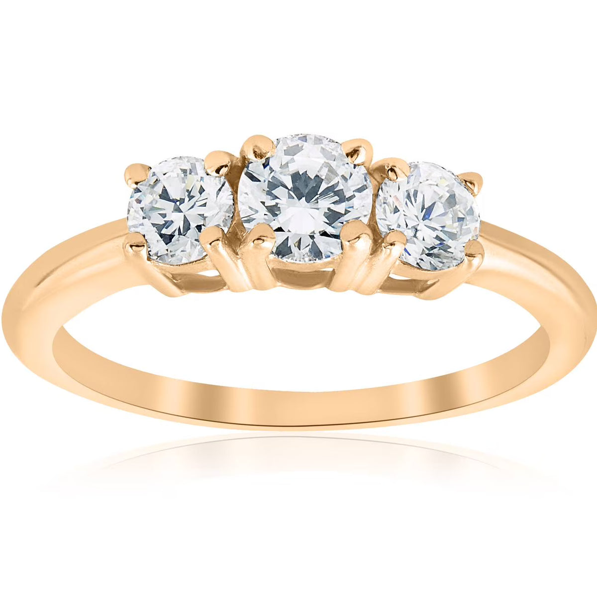1ct Three Stone Diamond Engagement Ring 14K Yellow Gold E394