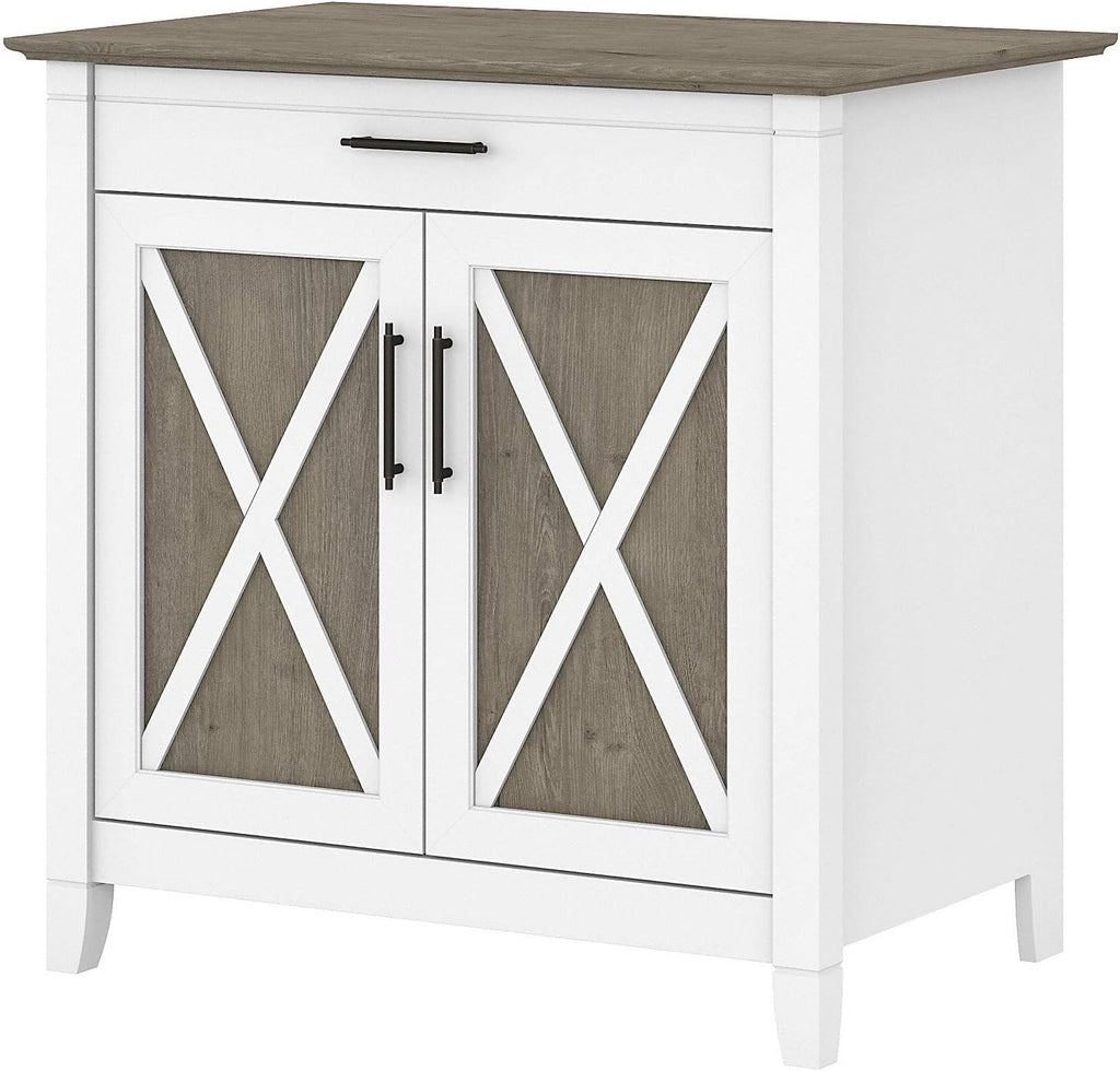 Linen White Oak Secretary Desk with Keyboard Tray and Storage Cabinet N626