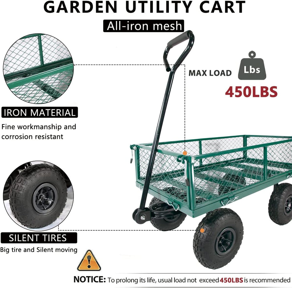 Green Heavy Duty Mesh Steel Utility Wagon with Removable Sides W5788