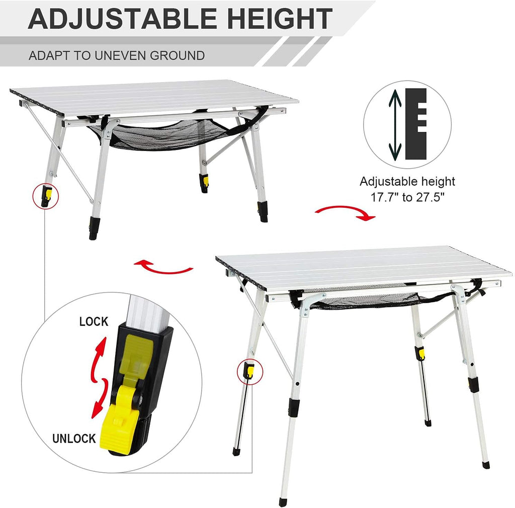 Portable Folding Camping Table All Aluminum Ultra Lightweight with Mesh Layer R4829
