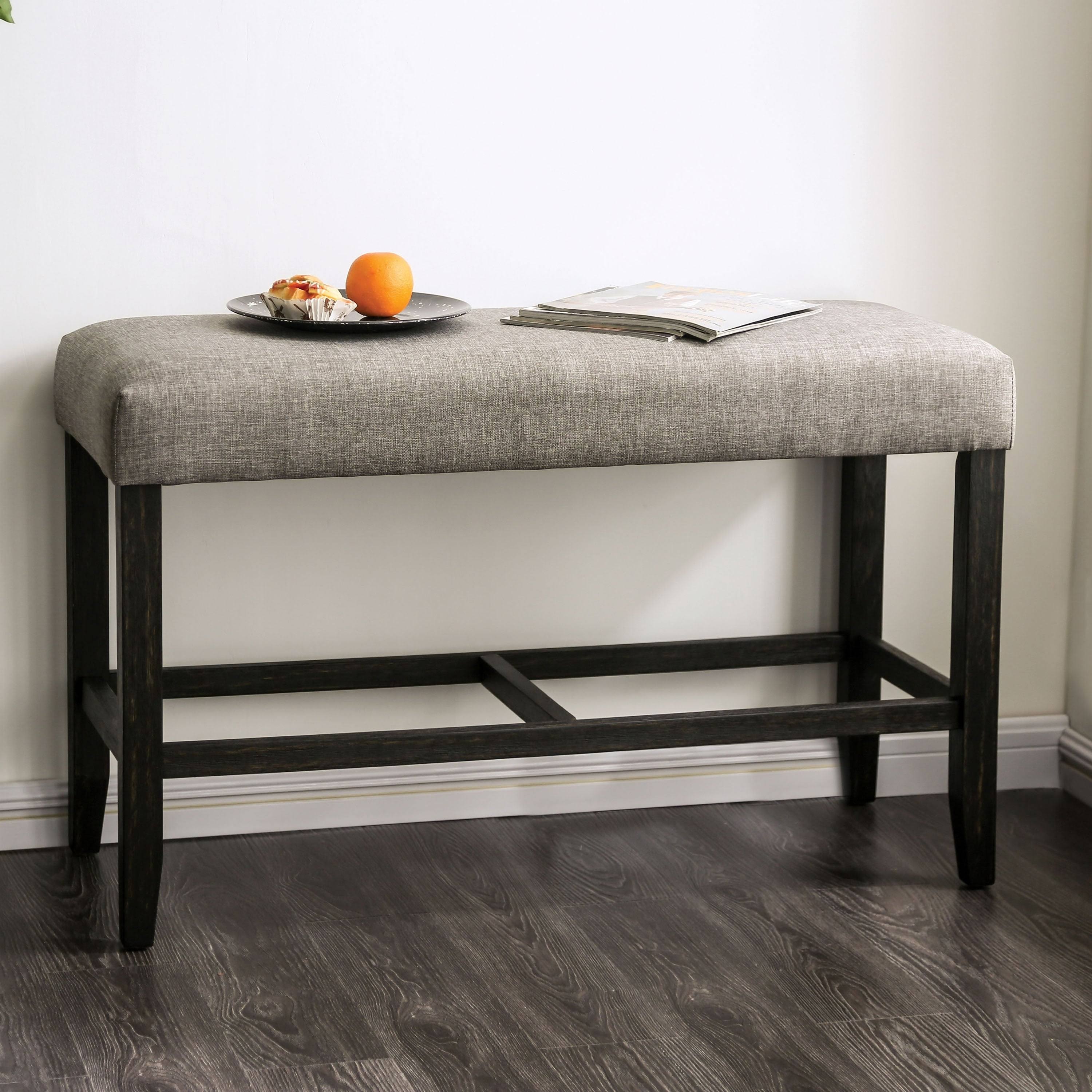 Rustic Linen Fabric Counter Height Bench Light Grey J752