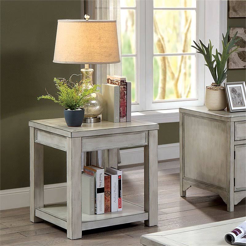 Antique White Farmhouse Wood End Table X9929