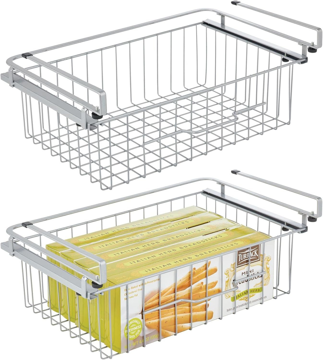 Compact Hanging Pullout Drawer Basket, Metal Wire, 2 Pack, Black H25333