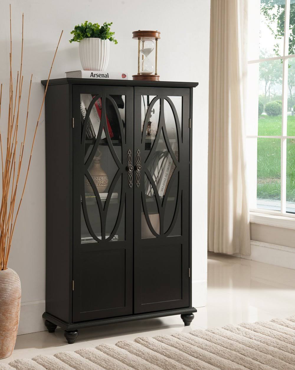 Black Curio Bookcase Cabinet with Glass Doors A825459
