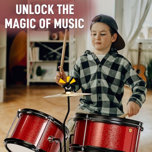 3-Piece Kids Drum Set with Throne Stool, Pedal & 2 Pairs of Drumsticks (Black) U60626