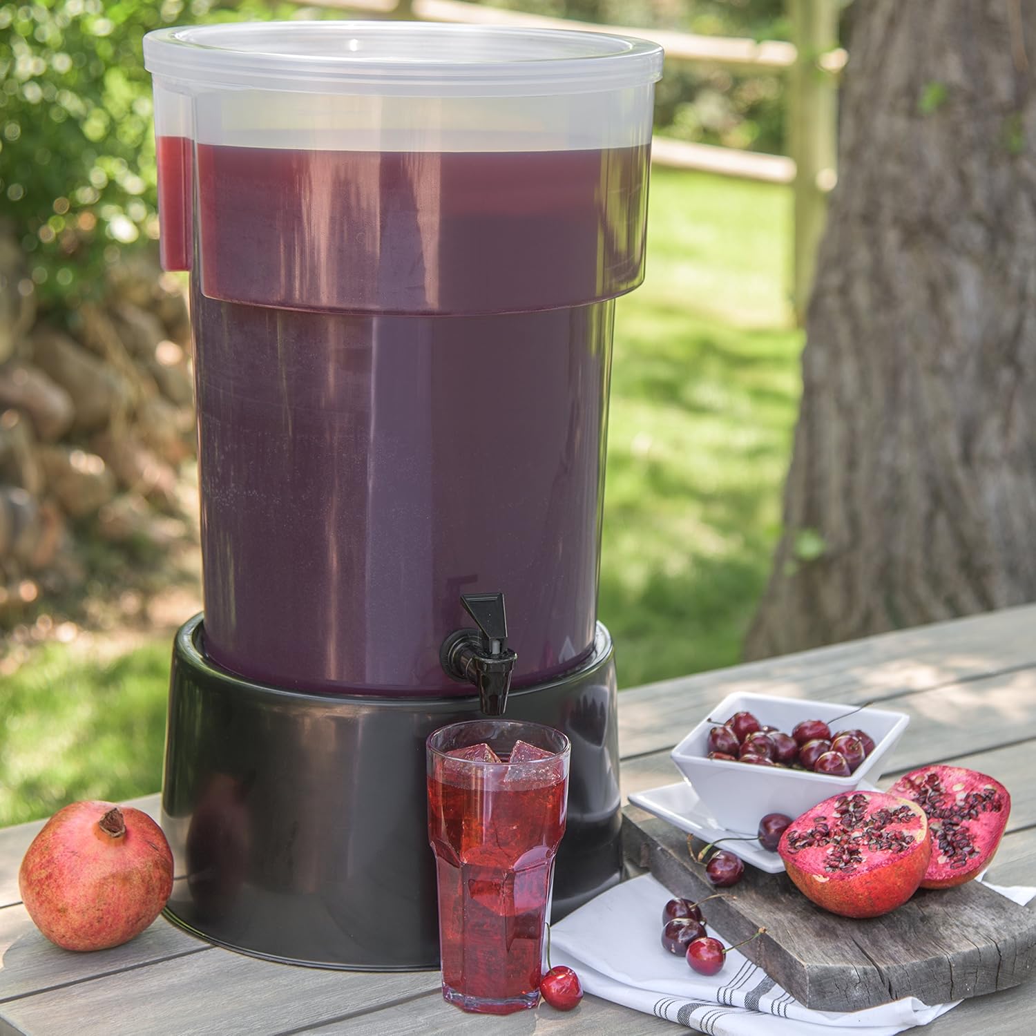 Polypropylene Round Beverage Dispenser with Base, 5 gal. Capacity, Black, Pack of 2 F36449
