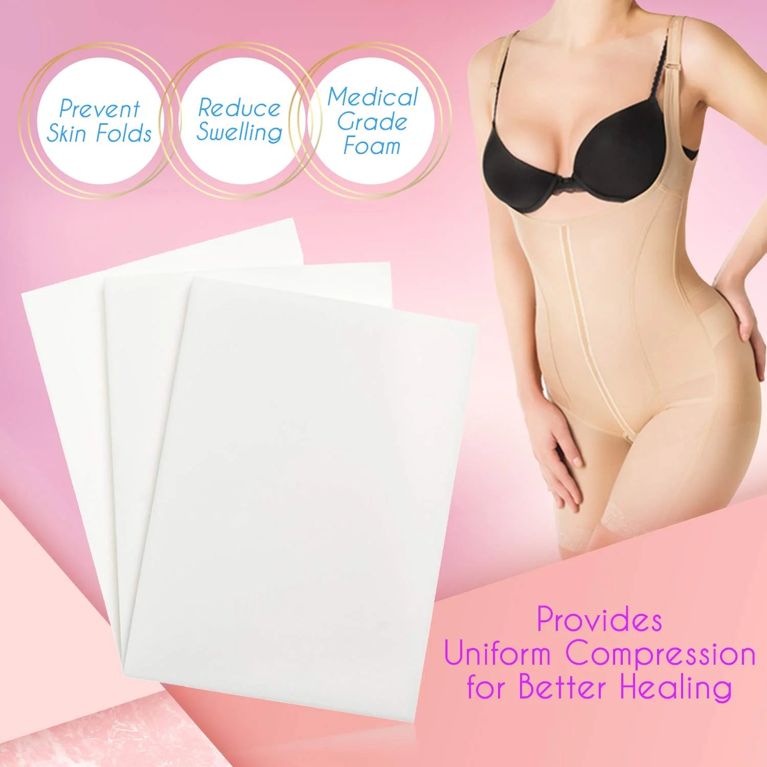 Extra Thick Lipo Foam Post Surgery Ab Board Medical Grade Foam White 3 pack I507042