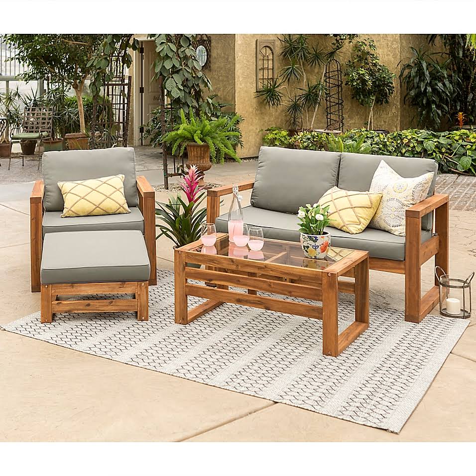 4-Piece Acacia Wood Patio Chat Set in Brown C6627