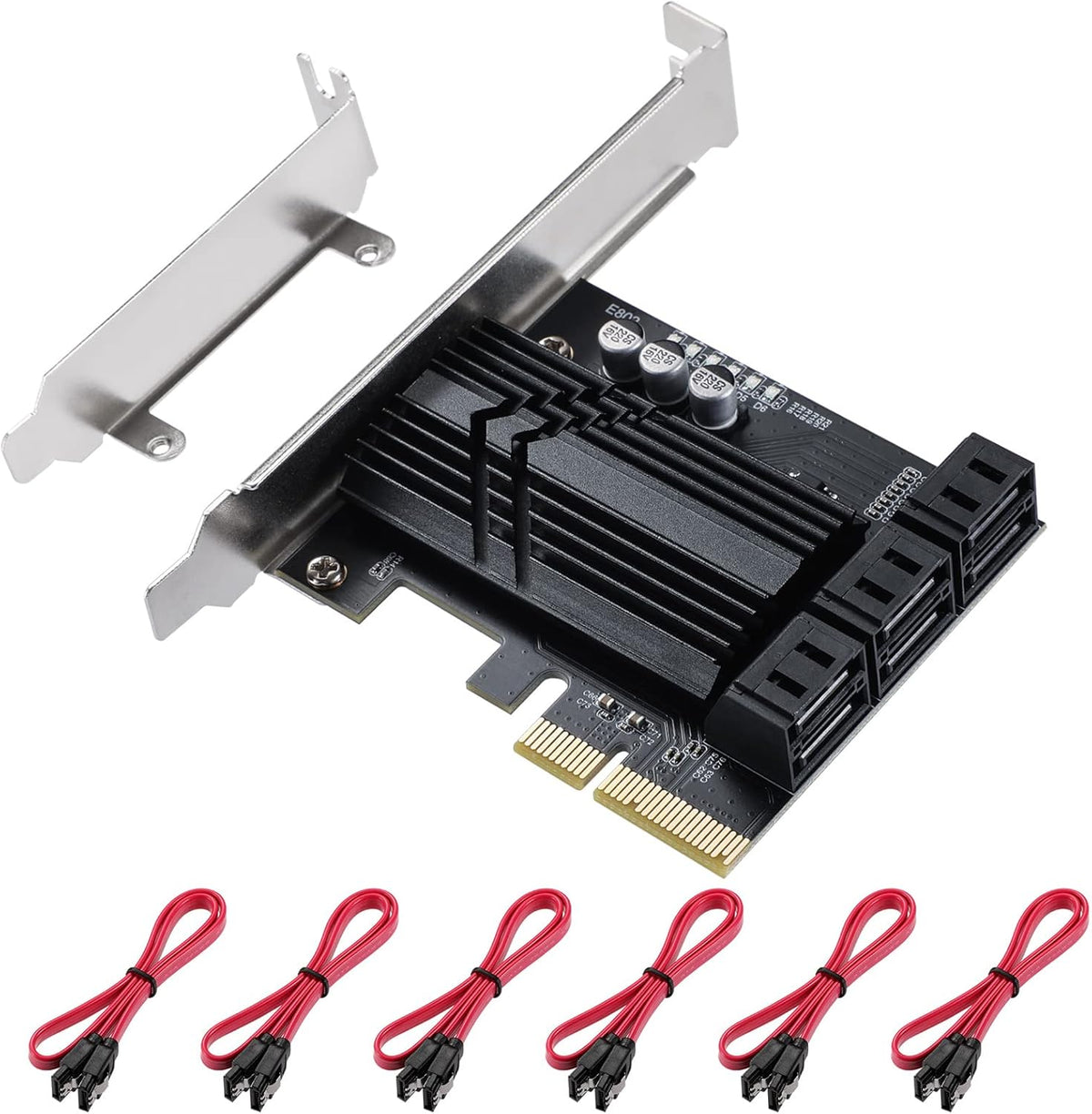 PCIe SATA 3.0 Controller Expansion Card 4 Ports 6 Gbps with 4 SATA Cables & Low Profile Bracket, Pack of 2 D975678