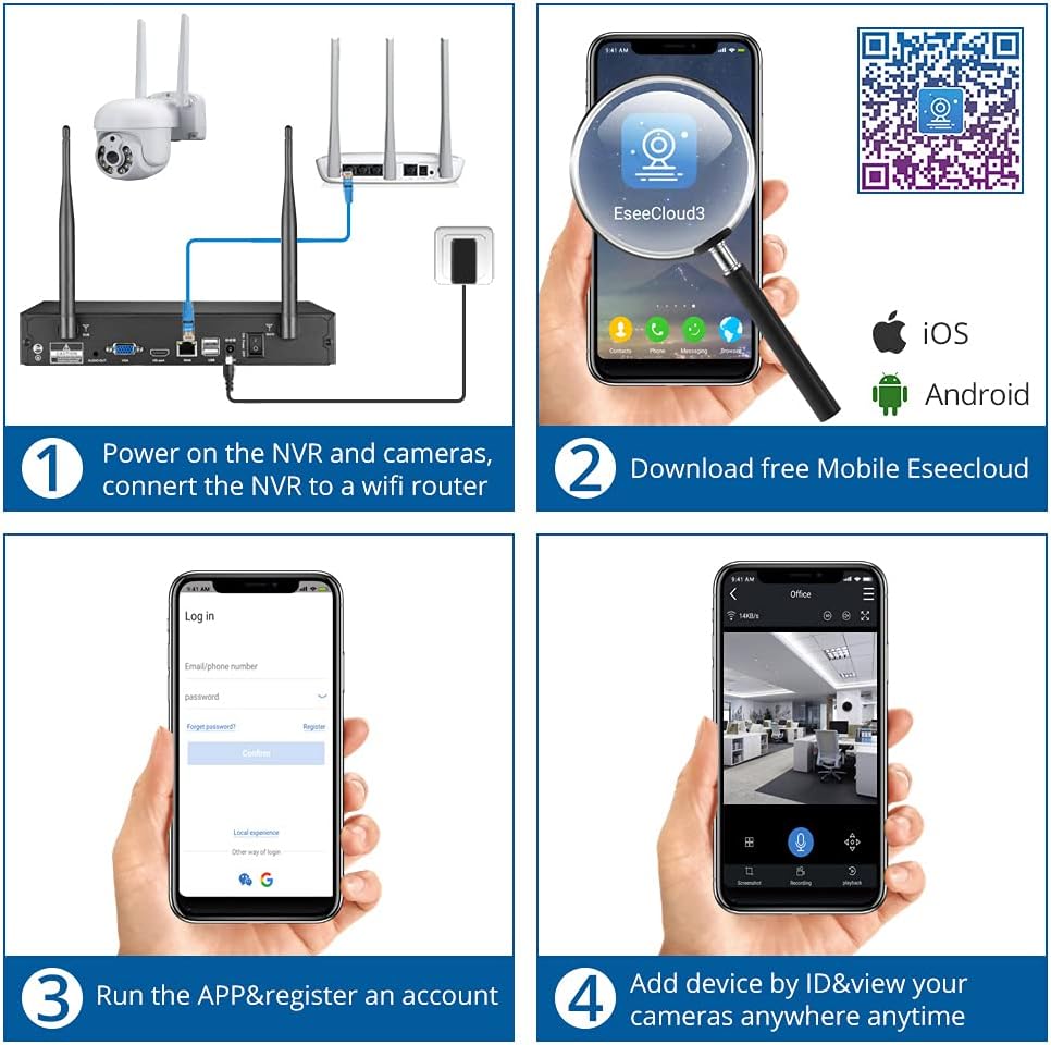 2K Wireless 8CH NVR 4PCS Outdoor WiFi PT Camera with Night Vision C755