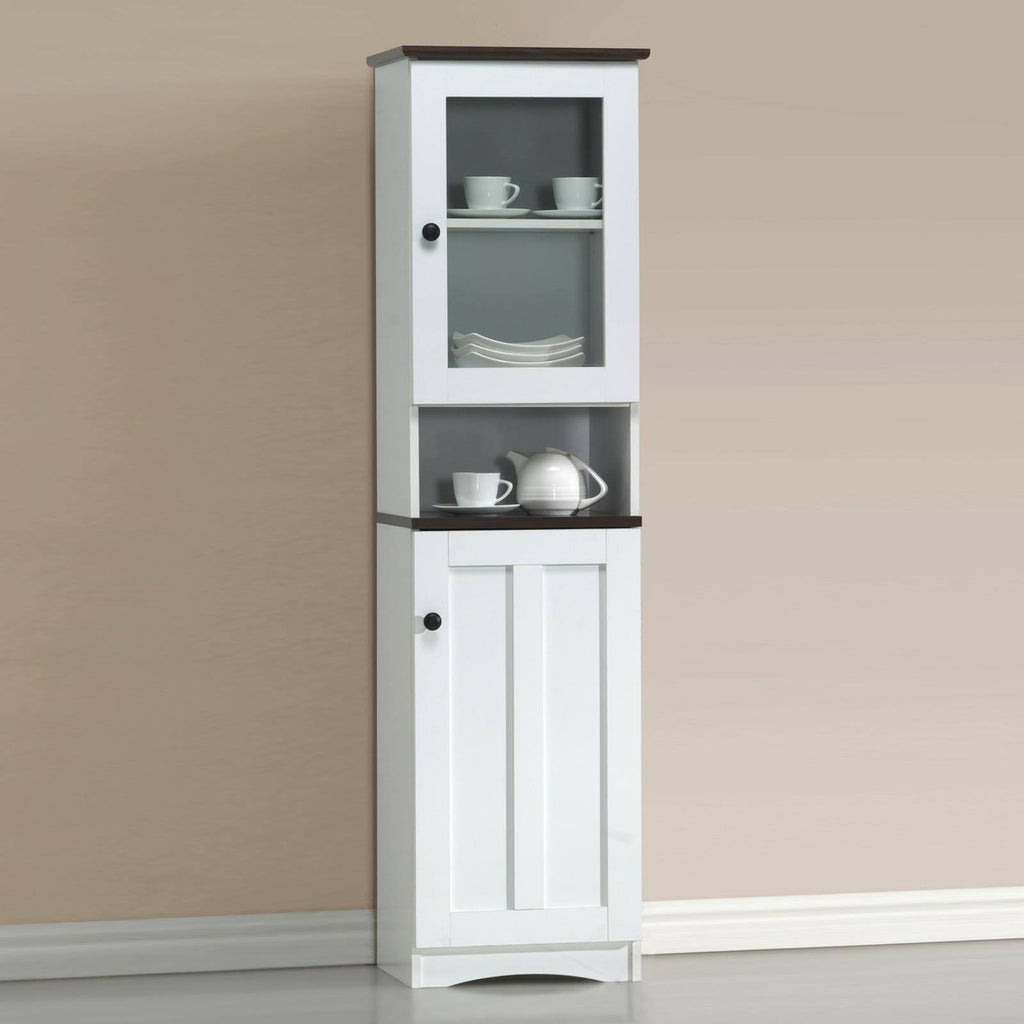 White and Dark Brown Buffet and Hutch Cabinet T44556