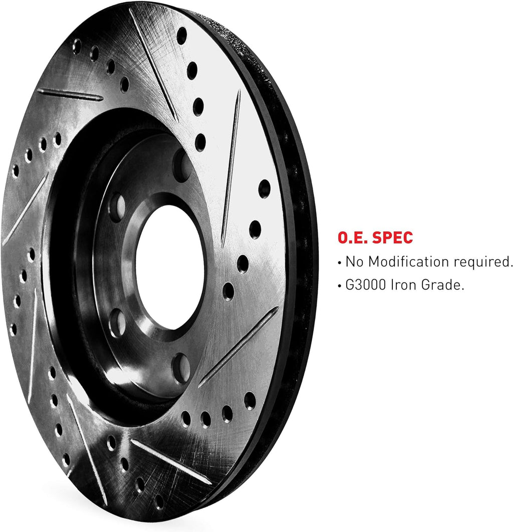 Black Drilled Slotted Brake Rotors Kit & Semi-Met Pads X467