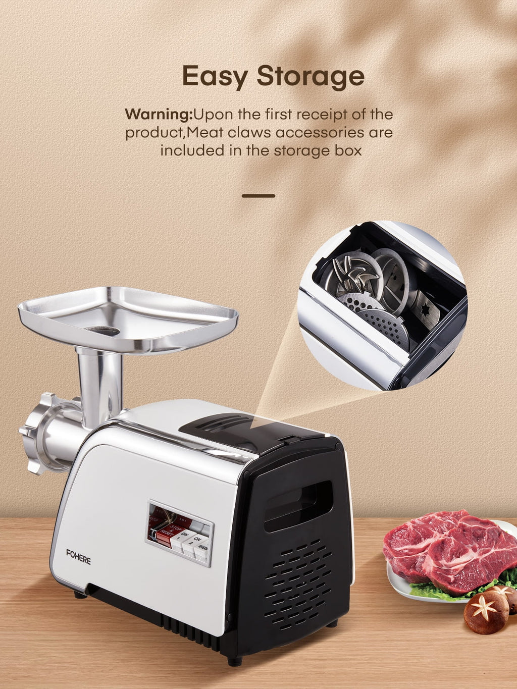 3000W Electric Meat Grinder with 4 Stainless Steel Plates & 3 Blades F670