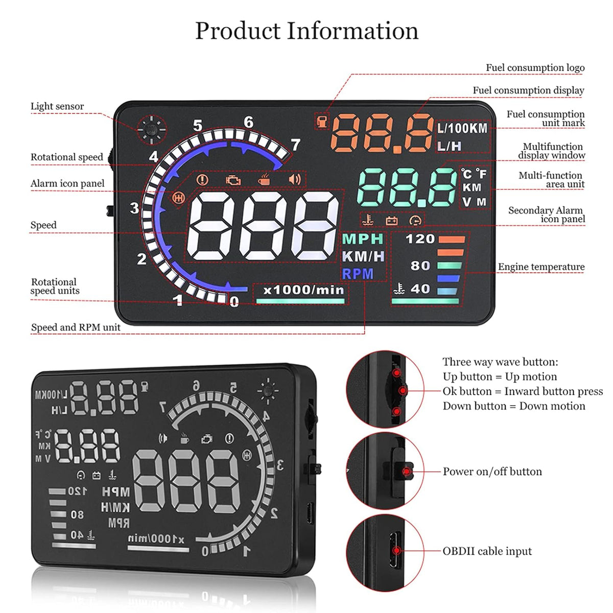 5.5 inches Multi Color Car HUD Head up Display O690859