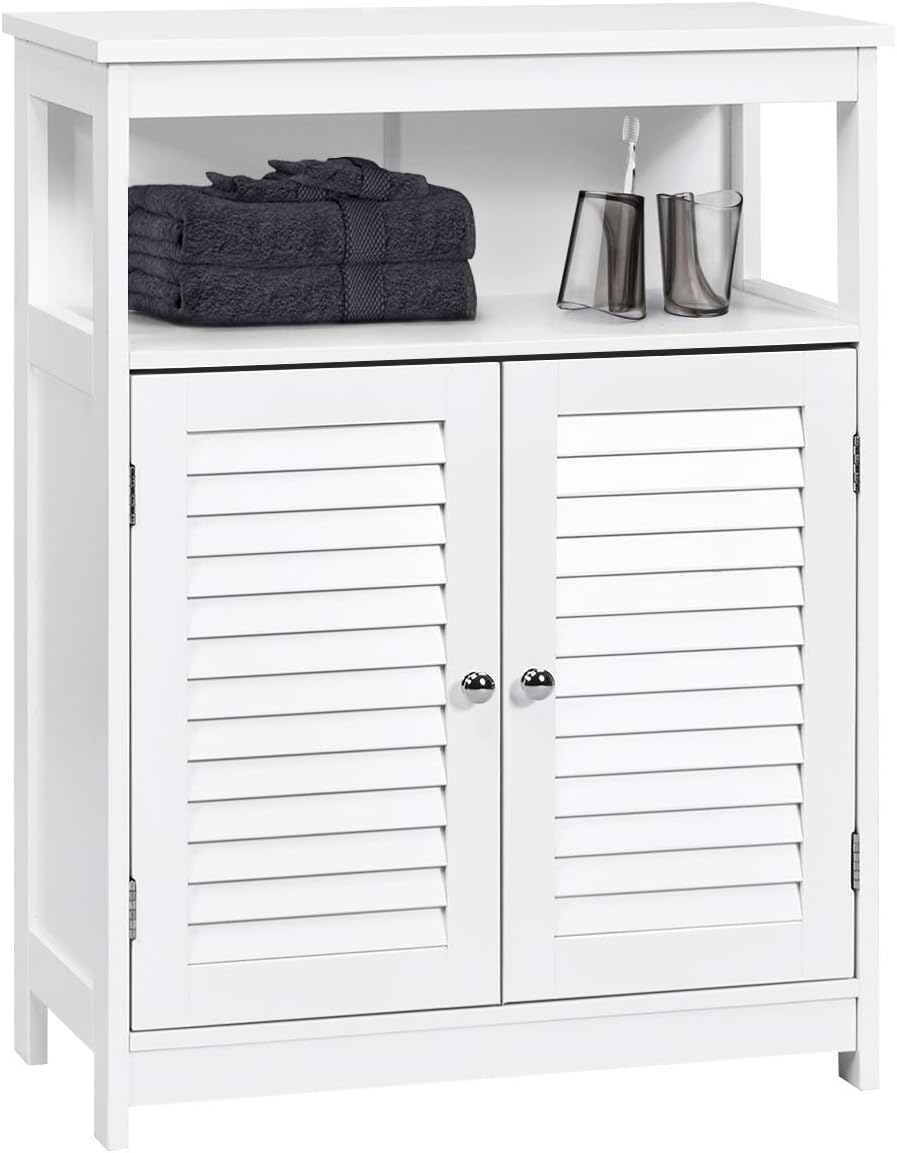 Grey Wooden Freestanding Bathroom Floor Cabinet with Double Shutter Door & Adjustable Shelf K999