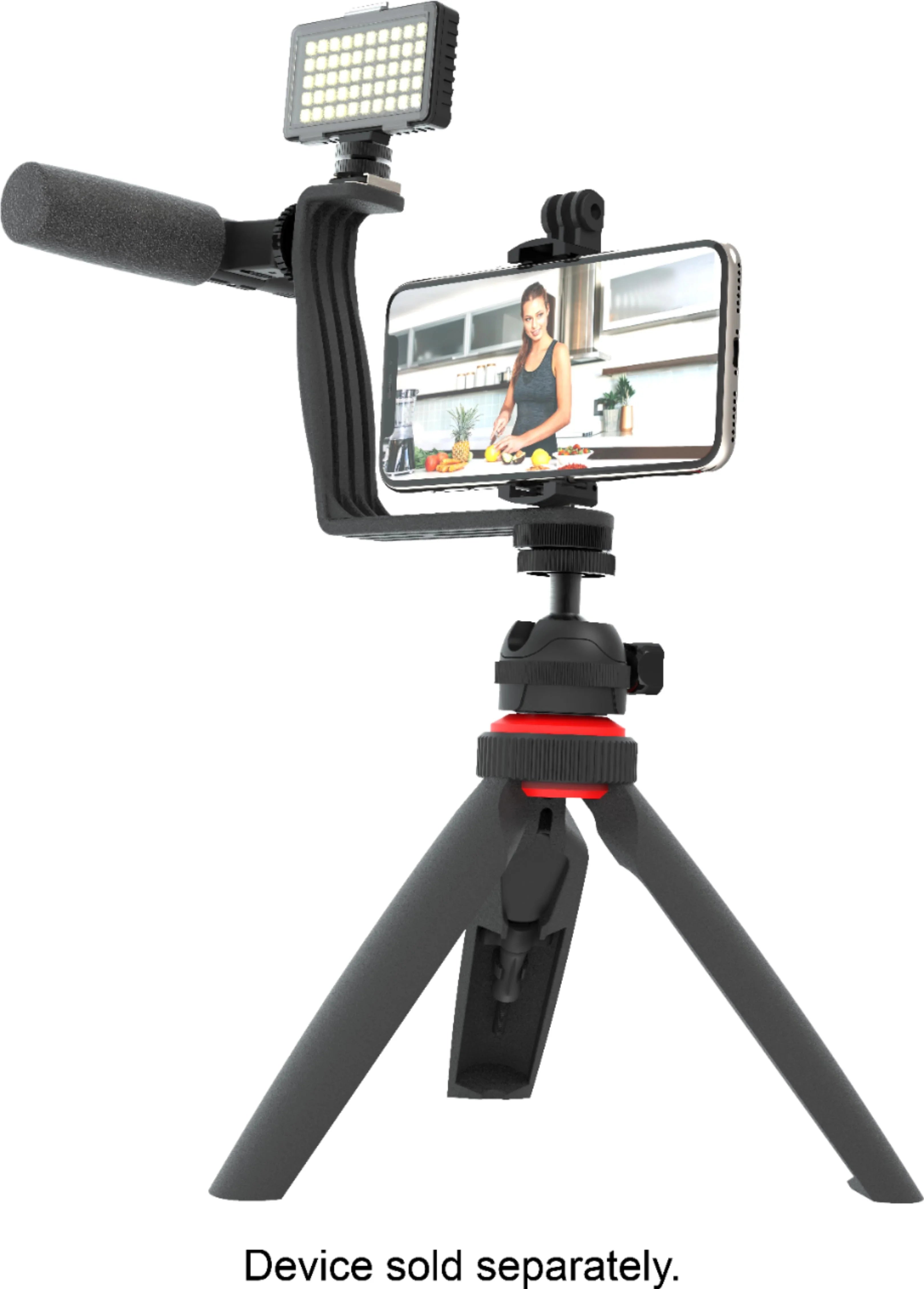 Black Phone Video Stabilizer Rig Kit with Microphone, Light Diffuser and Mini Tripod H968823
