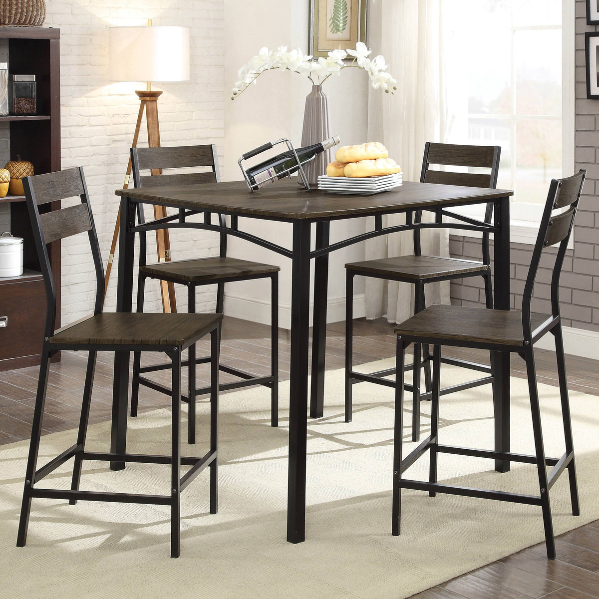 Rustic Brown Metal 5-Piece Counter Set U986178