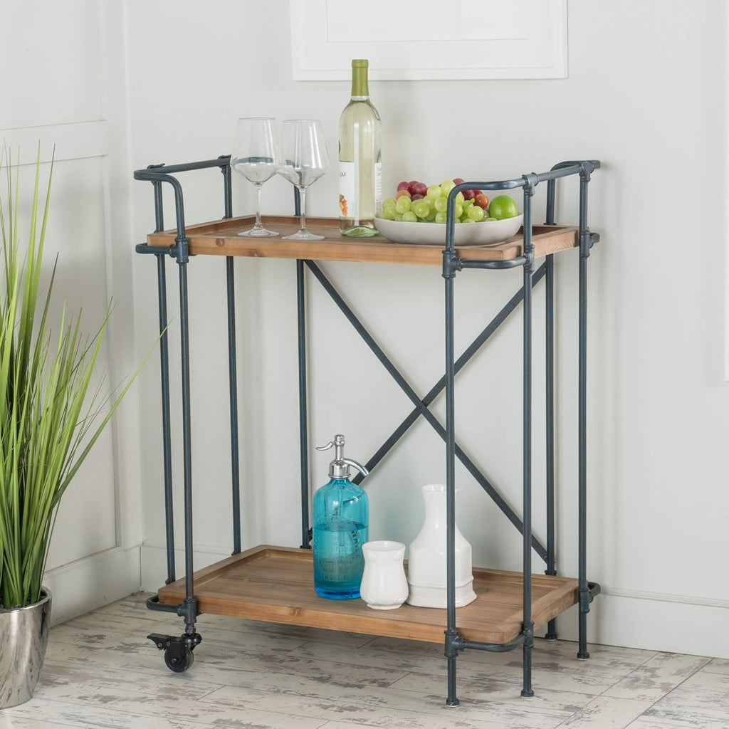 Antique Finish Firwood and Iron Coffee Cart E8611