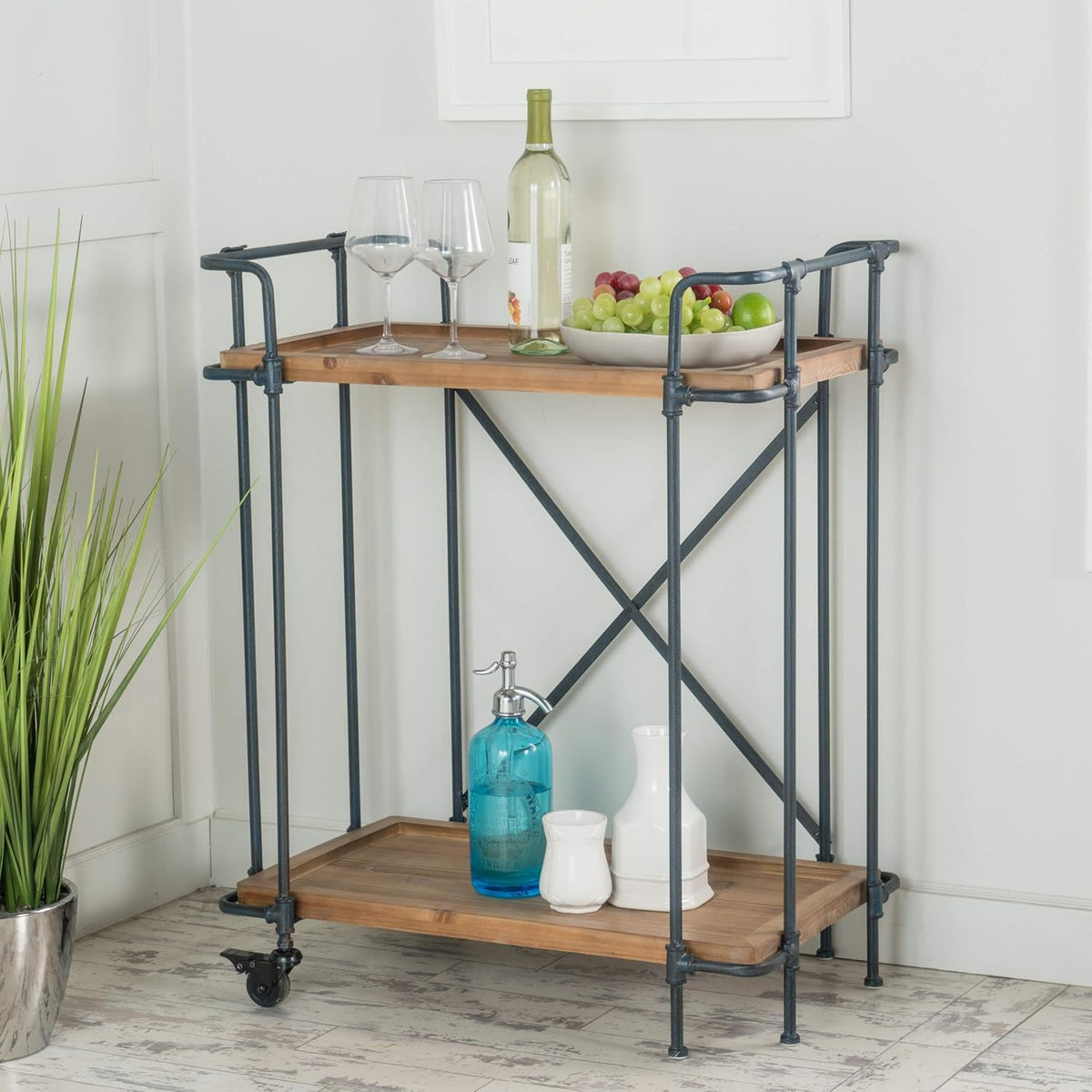 Antique Finish Firwood and Iron Coffee Cart E8611