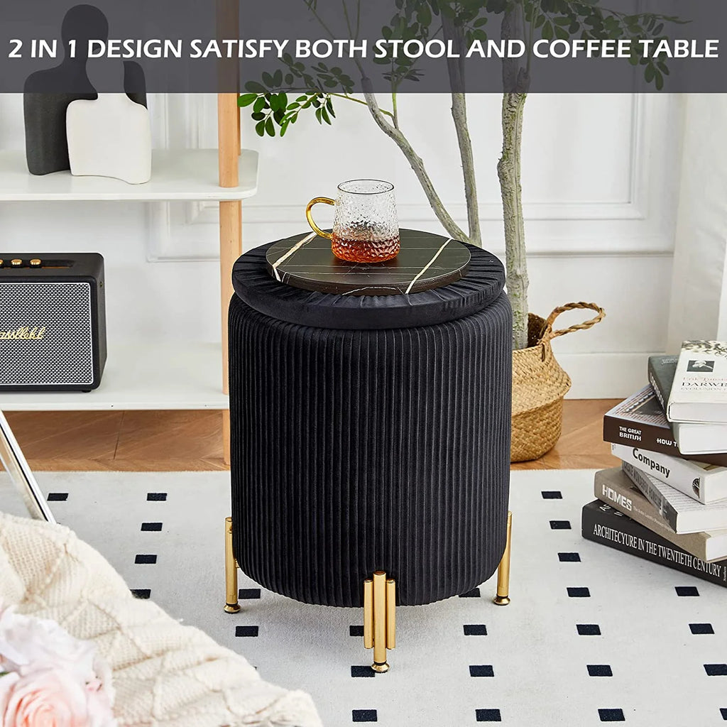 Black Velvet Round Ottoman with 23Qt Storage A75032