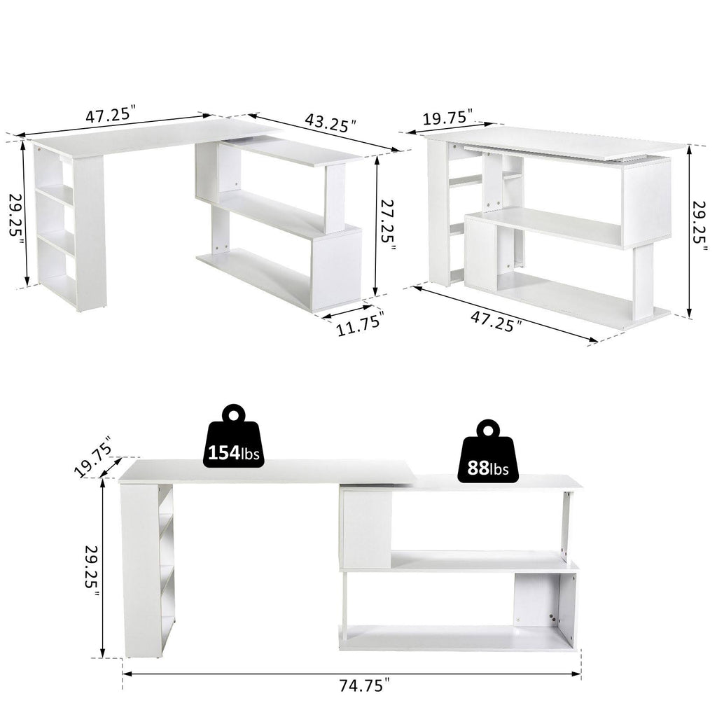 360 Rotating L Shaped Corner Desk with Bookshelves P238