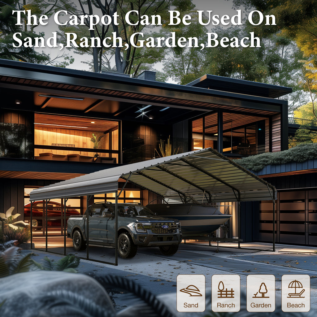 20 x 20 ft Metal Carport with Galvanized Steel Roof T12921