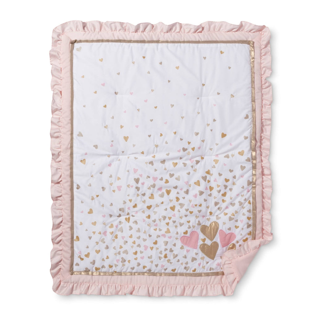 4 Piece Crib Bedding Set in Pink and White T8381