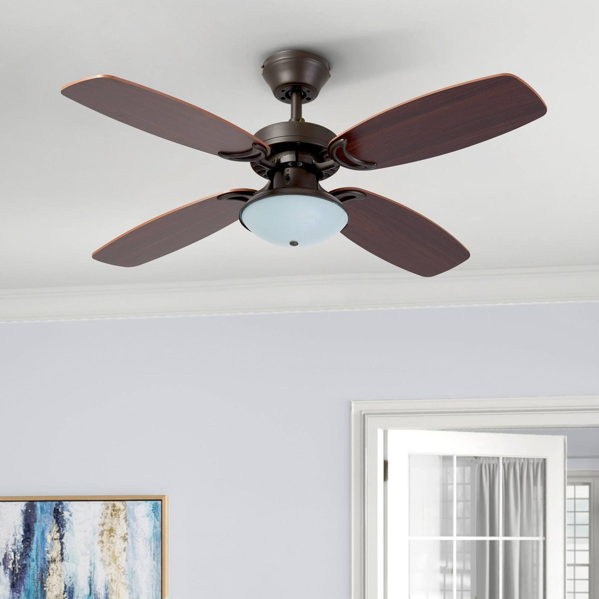 Brushed Nickel Ceiling Fan with Light and Remote Control S197