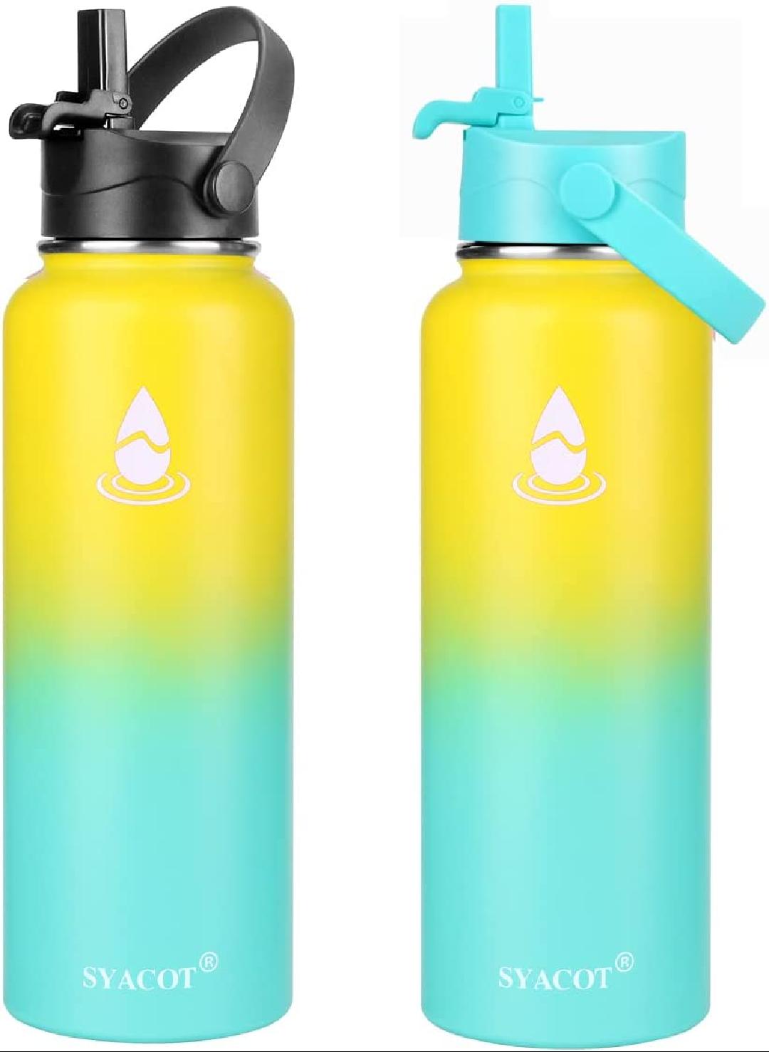 40 oz Stainless Steel Insulated Water Bottle with 2 Straw Lids A522