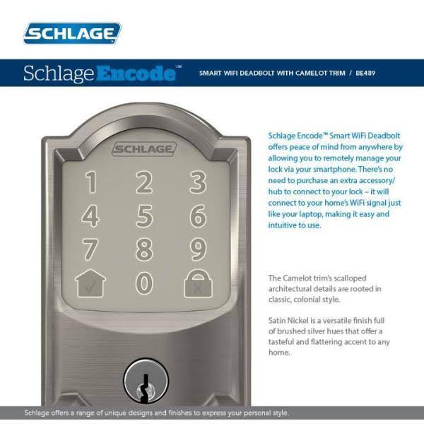 Satin Nickel Smart WiFi Door Lock with Alarm and Accent Lever Handleset H395