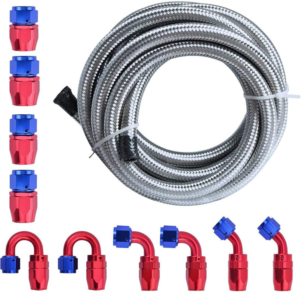 Blue & Red Stainless Steel Braided AN-6 Fuel Line Hose Kit K8727