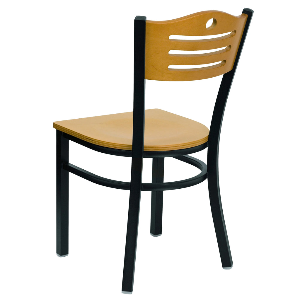 Black Slat Back Metal Restaurant Chair with Natural Wood Back & Seat A241981