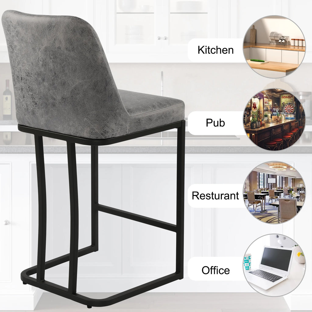 Gray PU Leather Bar Stool with Backrest, Set of 2 C338