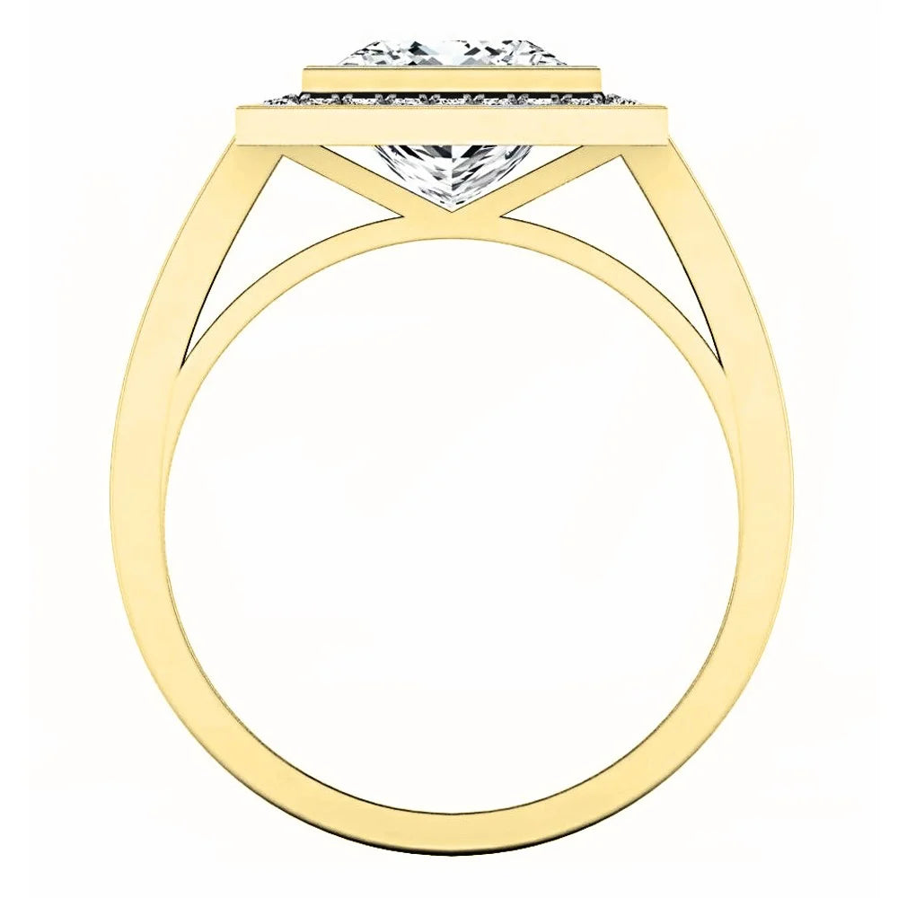 10K Yellow Gold Princess White Sapphire & Round White Diamond Bridal Engagement Ring, Size 5 J495160