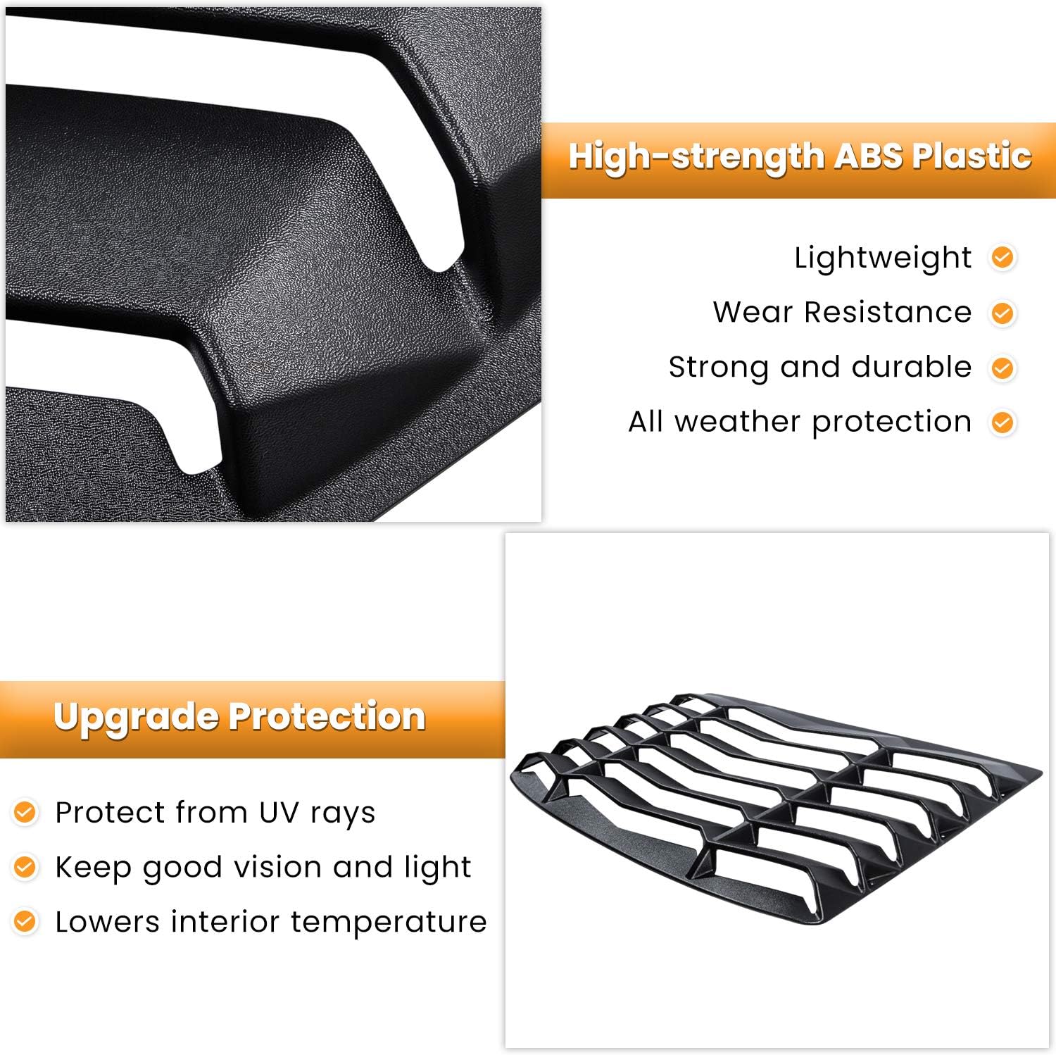 Matte Black Rear Side Window Louvers Sun Shade Cover for Chevrolet Camaro 2016-2021 J43873