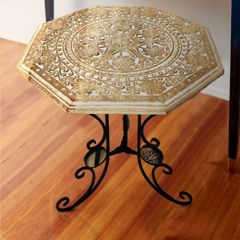 Octagonal Mango Wood Table with Scrolled Foldable Legs M1023