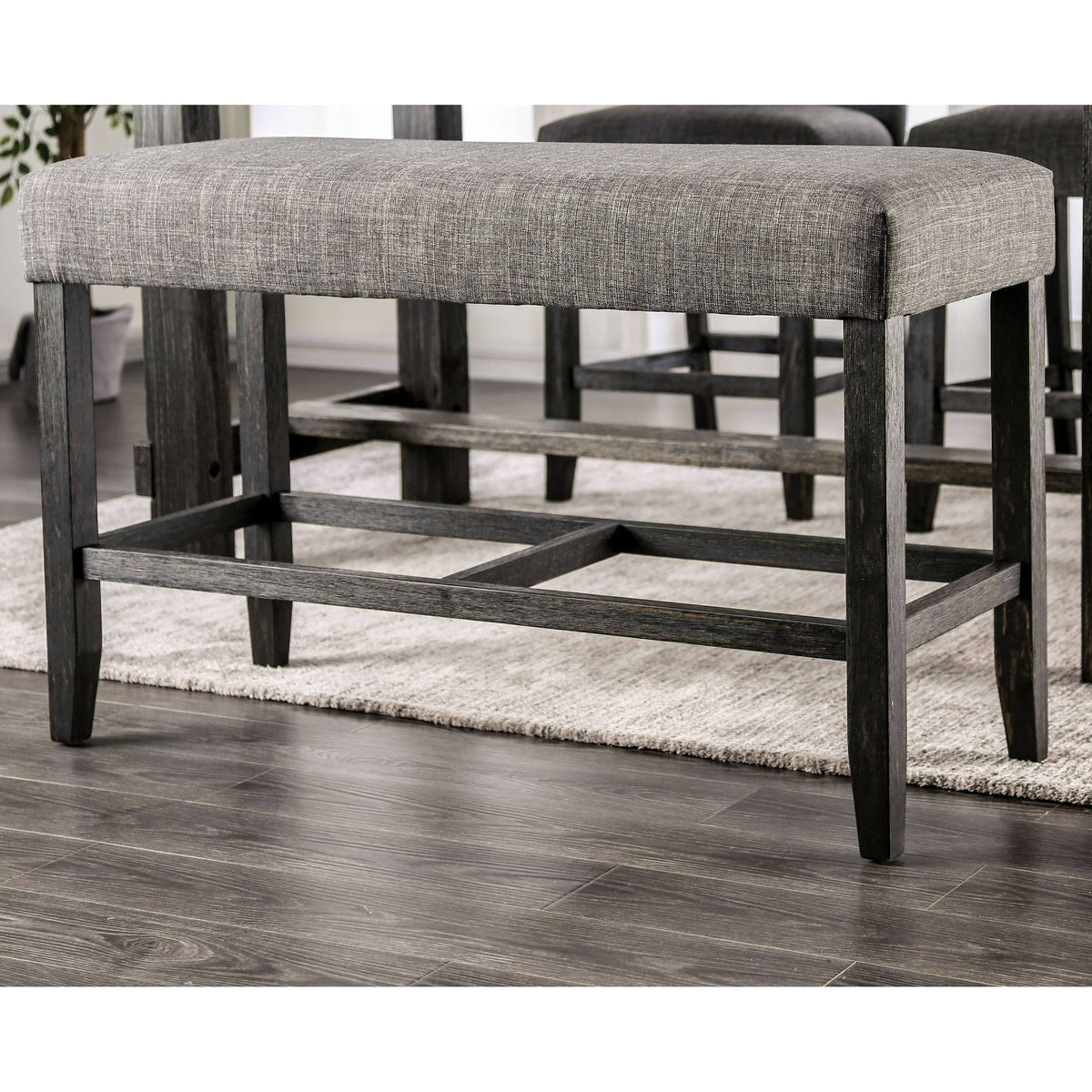 Rustic Linen Fabric Counter Height Bench Light Grey J752