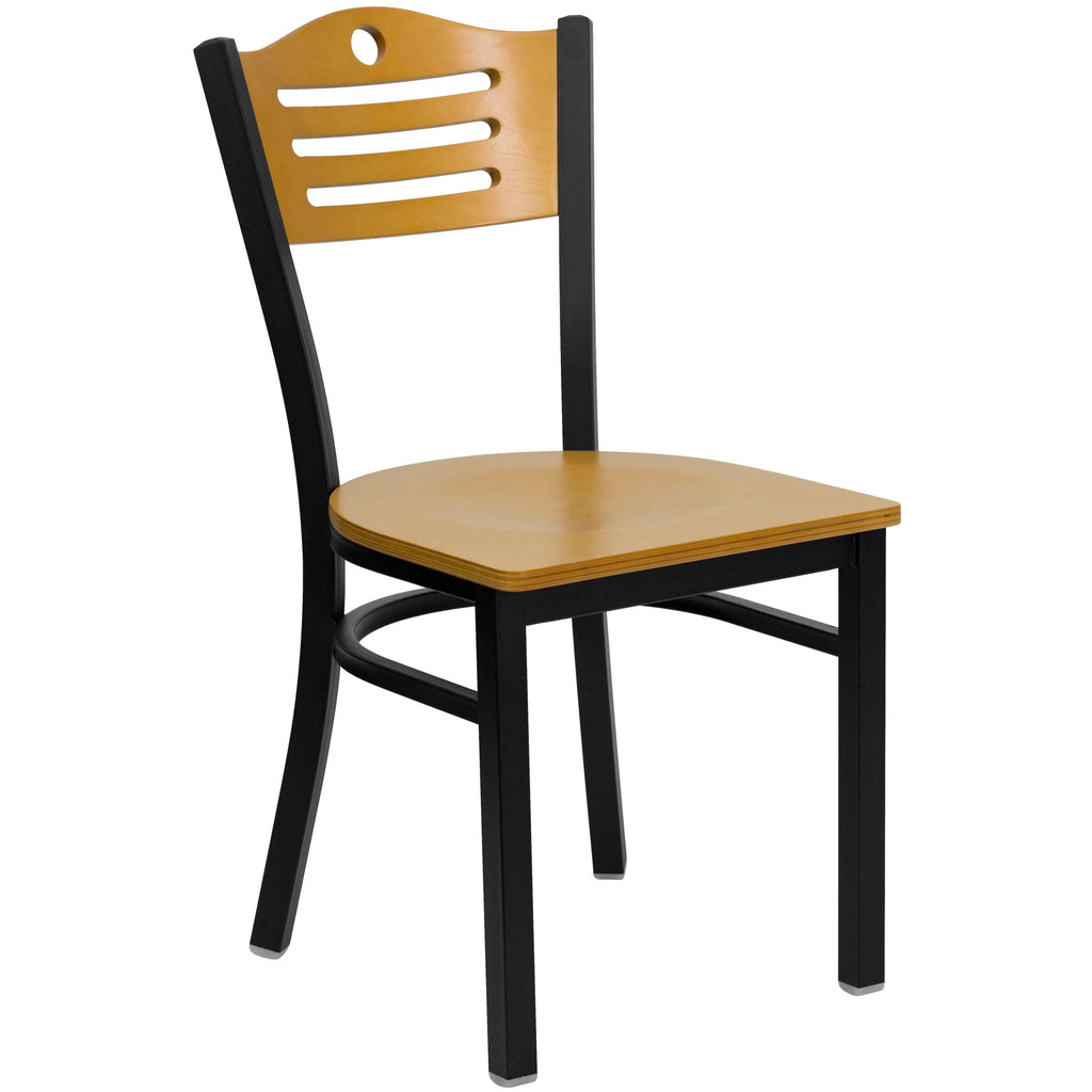 Black Slat Back Metal Restaurant Chair with Natural Wood Back & Seat A241981
