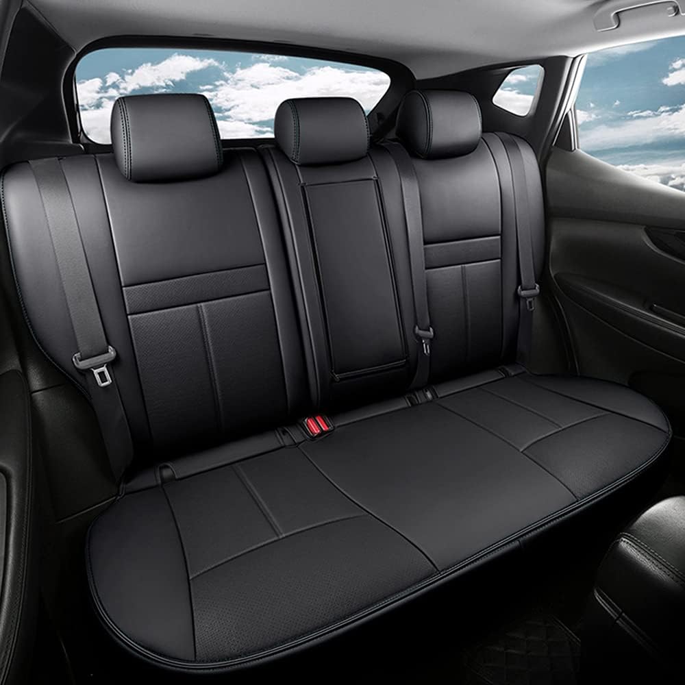 Black Faux Leather Car Seat Covers Full Set W54617