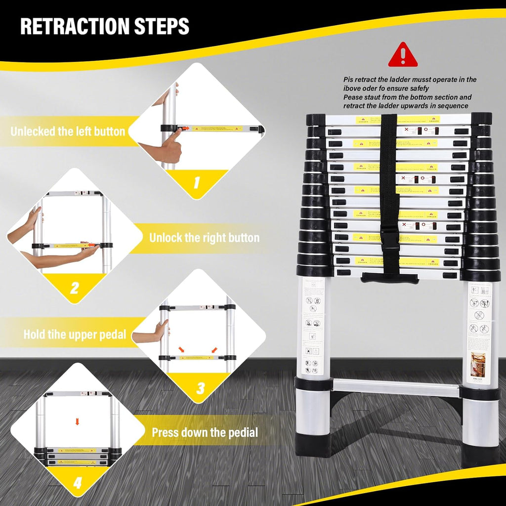 14.5FT Telescoping Aluminum Extension Ladder with Triangular Stabilizer K40048