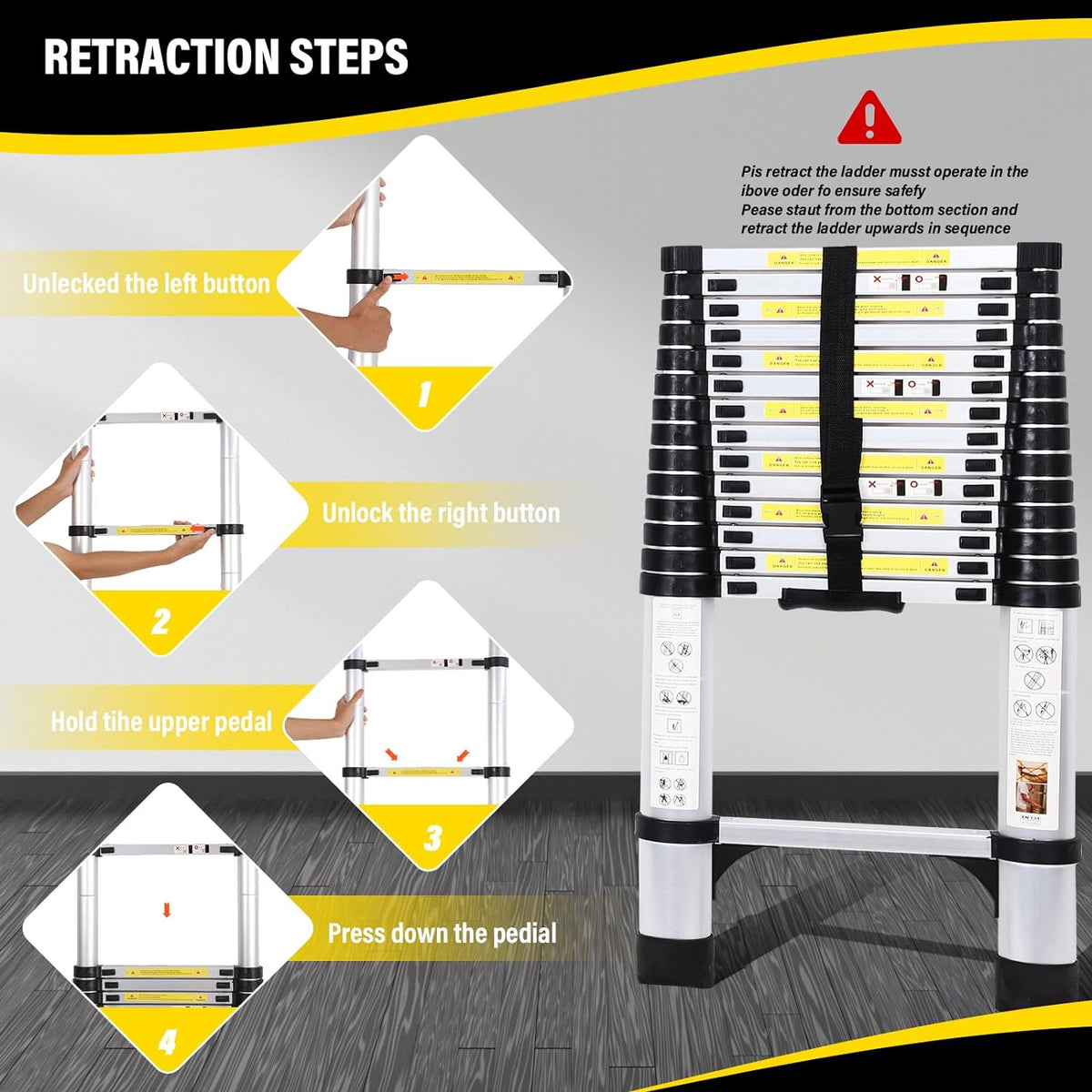 14.5FT Telescoping Aluminum Extension Ladder with Triangular Stabilizer K40048