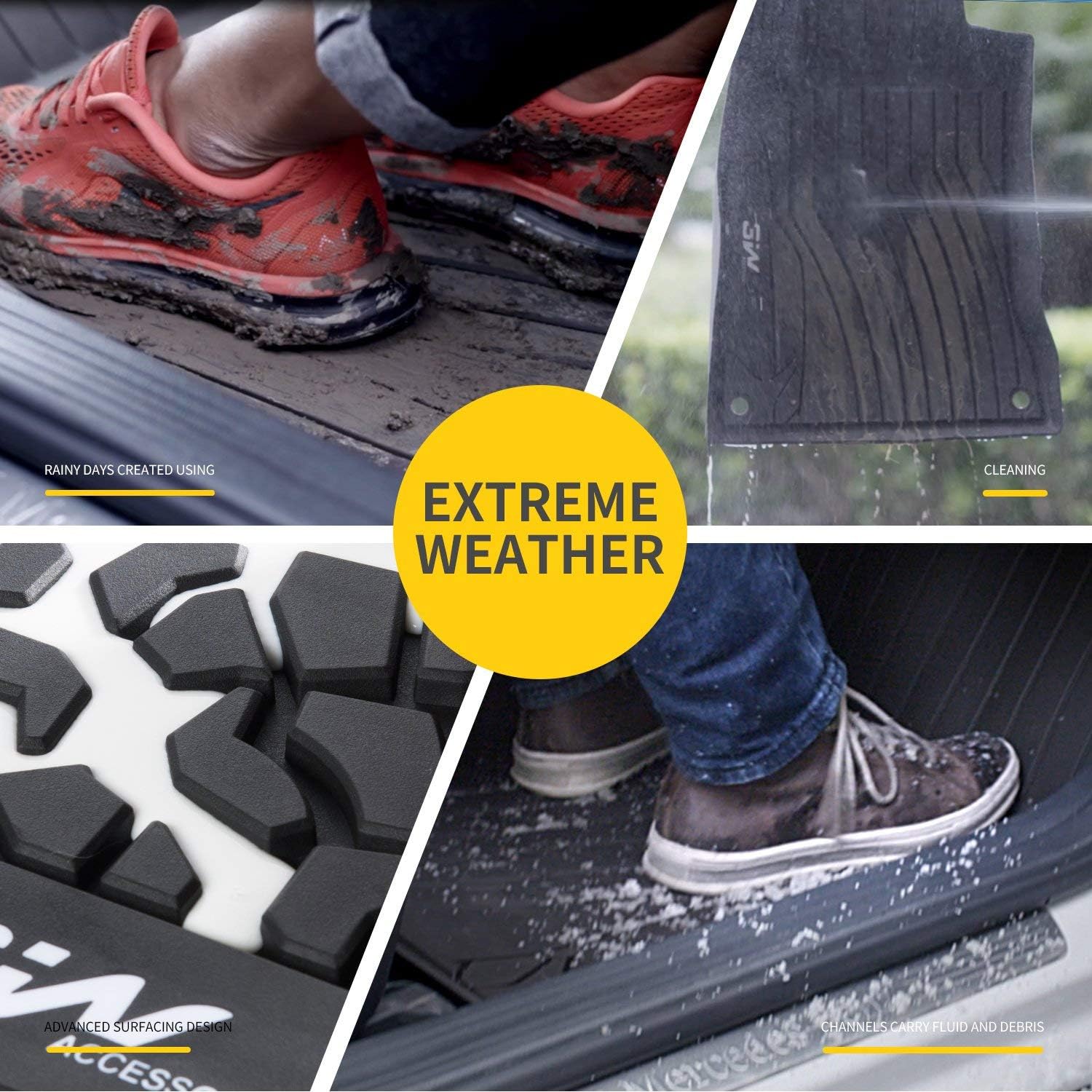Black TPE All Weather Custom Fit Floor Liner Full Set Car Mats T7133