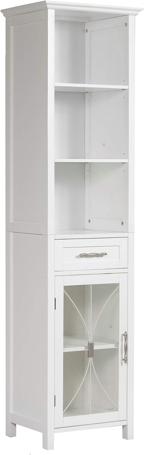 White Linen Cabinet with 1 Drawer and 3 Open Shelves Y616