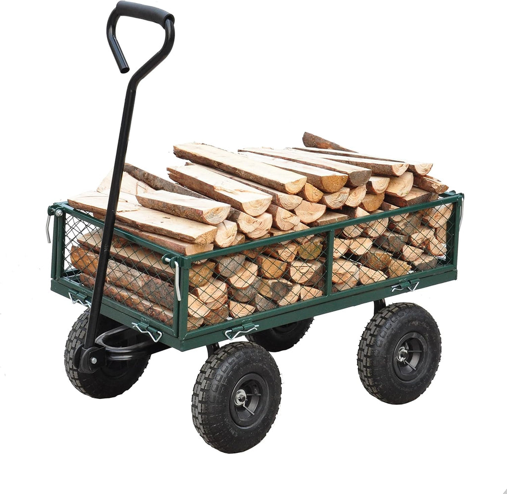 Green Heavy Duty Mesh Steel Utility Wagon with Removable Sides W5788