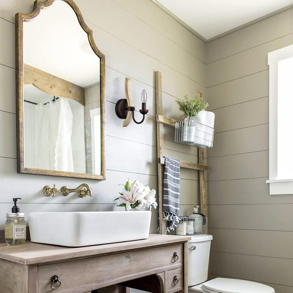 Farmhouse Wooden Wall Sconces Set of Two R594