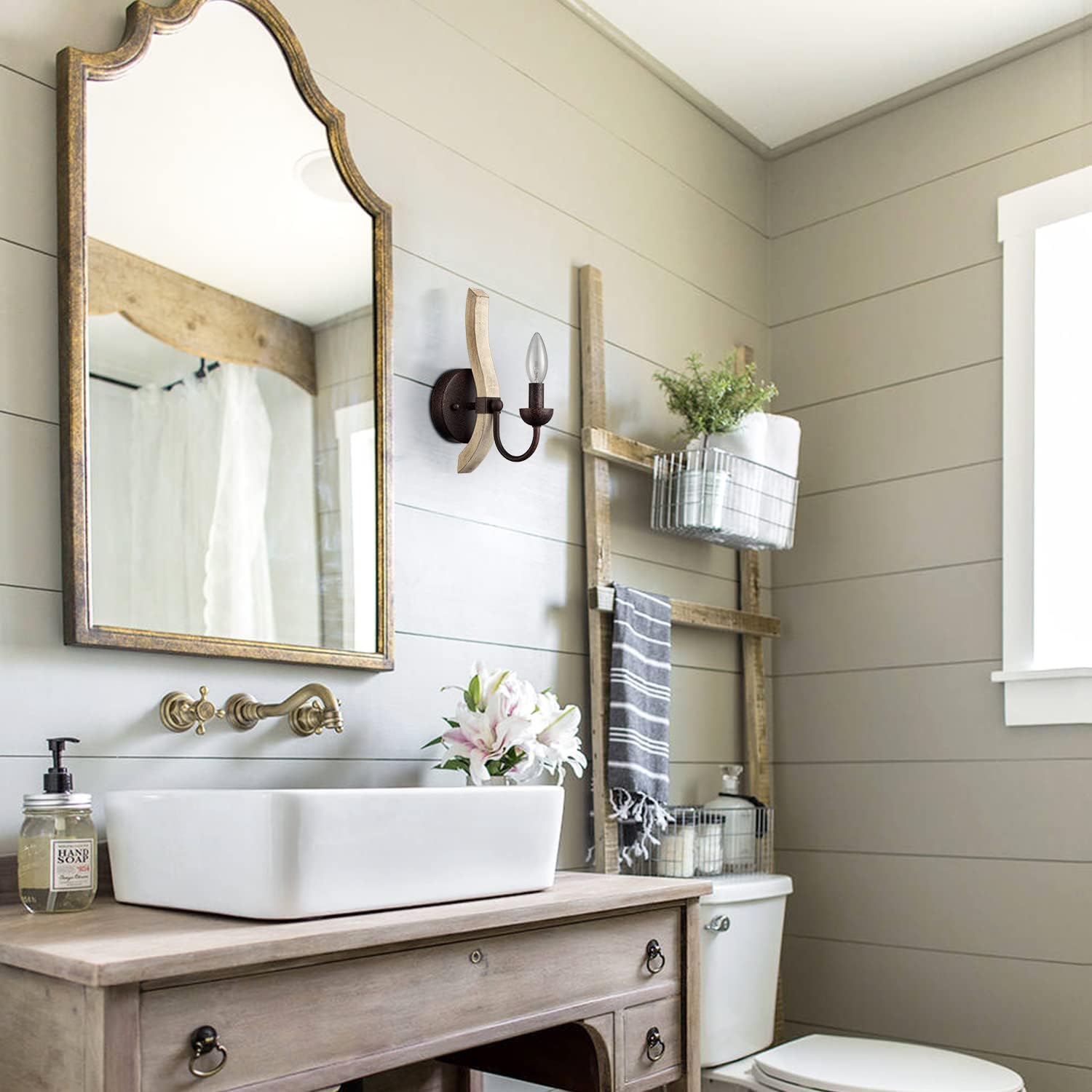 Farmhouse Wooden Wall Sconces Set of Two R594