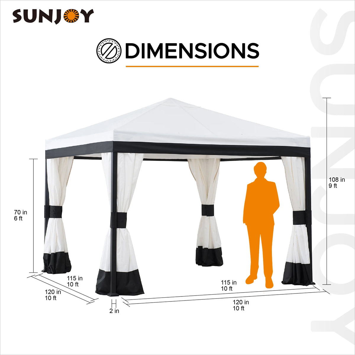 Black and White Steel Gazebo with Mosquito Netting D42017