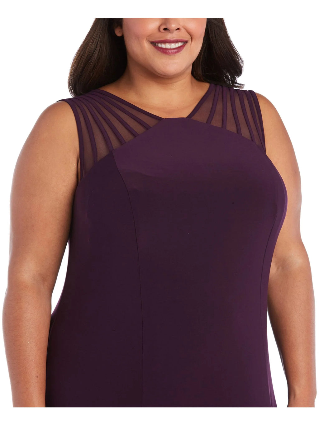 Purple Stretch Zippered Pleated Strappy Mesh-inset Sleeveless V Neck Full-Length Formal Gown Dress Plus 18W A217057